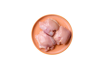 Chicken thigh fillet, skinless and boneless meat for grilling or barbecue. Chicken thigh fillet