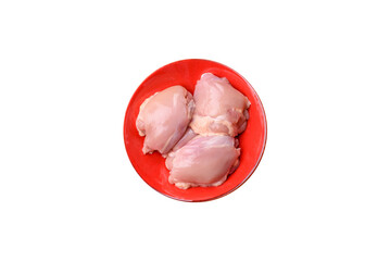 Chicken thigh fillet, skinless and boneless meat for grilling or barbecue. Chicken thigh fillet