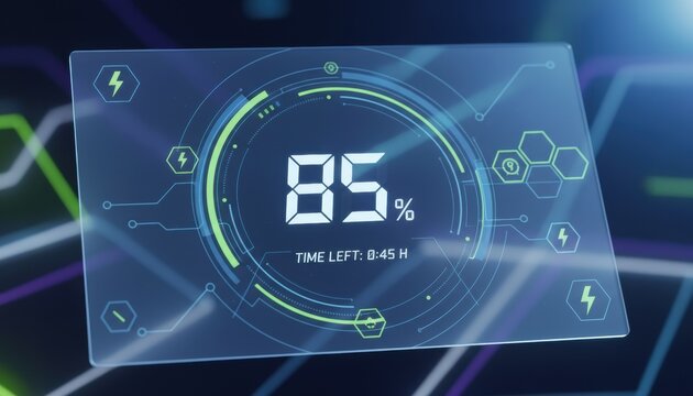 Digital energy meter showing futuristic power management interface symbolizes smart technology efficiency in sustainability and renewable innovation