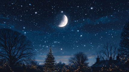 Naklejka premium Christmas night sky and moon 