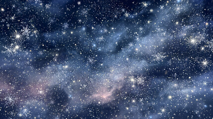 Fototapeta premium Christmas night sky full of snowflakes and stars 