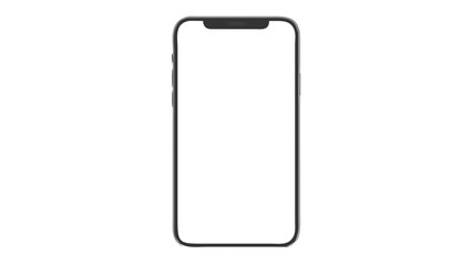 Front view of a modern smartphone with a blank white screen and a notch at the top center edge