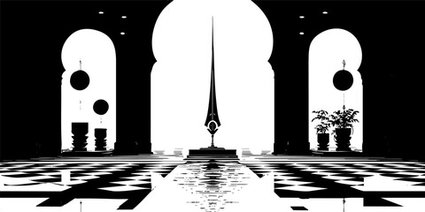 Minimalist Black and White Interior Illustration