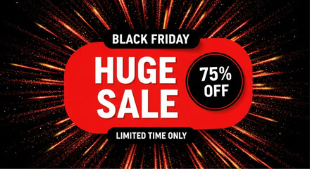 A vibrant sale banner, promoting a Huge Sale with a significant discount, set against a dynamic background of radiant light and firework effect.  vector illustration