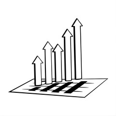 Rising Bar Chart with Multiple Upward Arrows | Business Growth and Success Data Analytics Vector
