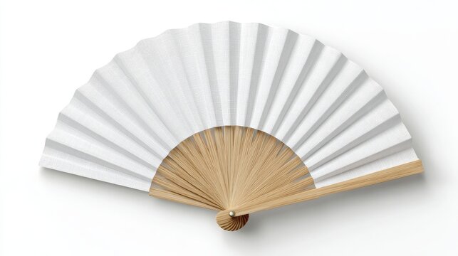 Stunning photo of mockup of a white folding hand fan set apart against a white background.