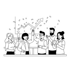 Diverse business professionals celebrate successful project completion with high fives applause and champagne in a festive office showcasing upward growth