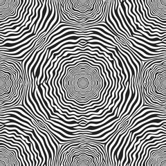Seamless Op Art Zebra Stripes Background Abstract Black White Radial Hypnotic Pattern