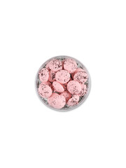 Overhead view of pink cookies with sprinkles