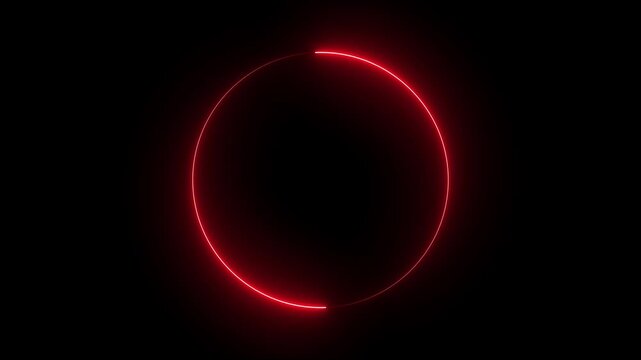 A glowing neon red circle emits radiant energy in a dark background, creating a futuristic, digital, and minimalist visual often seen in loading or progress animations.