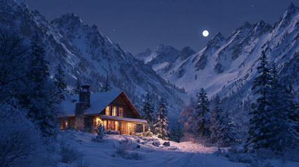 Christmas peaceful night in mountain lodge 