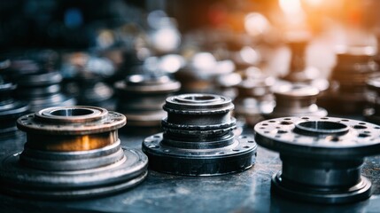 Stunning photo of stunning image of various car spare part on the garage floor on a car background, auto repair shop or auto parts store concept.