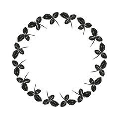 Cute round wreath with black strawberry leaves isolated on white background.