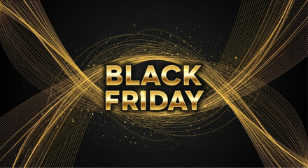 An eye-catching visual promoting the biggest sale of the year Black Friday with gold text is superimposed over a black background. vector illustration