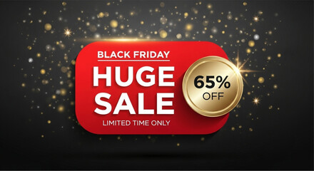 An eye-catching promotion banner offering a massive Black Friday sale, featuring a red and gold design. vector illustration
