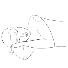 Sleeping woman line drawing on white isolated background