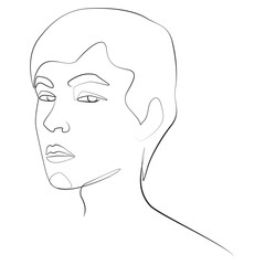Face of a young woman line drawing on white isolated background
