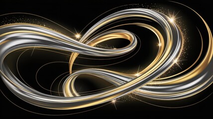 Swirling Silver and Gold Abstract Ribbons with Sparkles