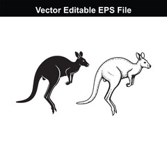 Fototapeta premium Two kangaroos, one black silhouette and one white outline, jumping on a