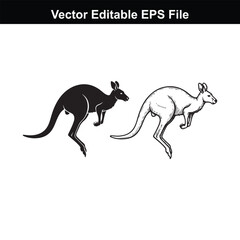 Fototapeta premium Two kangaroos, one black silhouette and one white outline, jumping on a