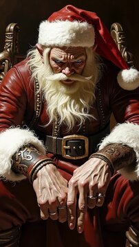 A painting of a santa claus sitting on a throne