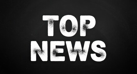 Bold White 'TOP NEWS' Text on Dark Black Background with Grunge Texture. High-Impact Broadcast Title Card and Serious Global Information Concept