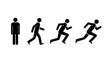 Stick figure man in different poses standing, walking, jogging and running positions of a human figure vector illustration