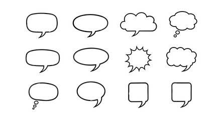 Fototapeta premium Set of speech bubbles in various shapes and styles, perfect for adding dialogue and commentary to your designs, great for comics