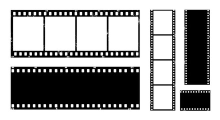 Collection of film strip frames in various sizes and arrangements, perfect for adding a vintage or cinematic touch to your designs