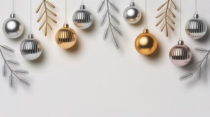 Christmas ornaments gold silver rose gold pine branches