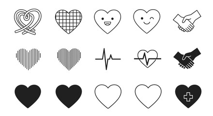 Heart outline, stroke solid icons set collection of different hearts in various shapes vector illustration of heart