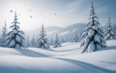 Snow covered pine trees in a winter landscape nature