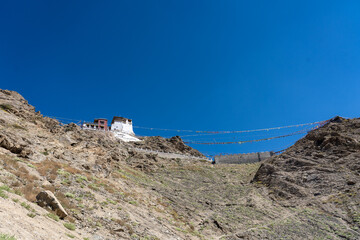 Leh, India - September 25, 2025: Namgyal Tsemo Monastery, a Buddhist monastery and Tsemo Castle located on a hilltop overlooking Leh
