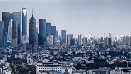 Obraz premium Suzhou China Skyline with Modern Skyscrapers Over Traditional Neighborhoods