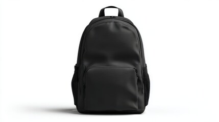 Fototapeta premium Stunning photo of black school backpack mockup isolated on white background. Modern, practical design. Blank template for branding. Versatile accessory for students, travelers.