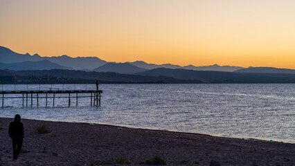 Sunset Aerial View of Issyk-Kul Lake, Kyrgyzstan