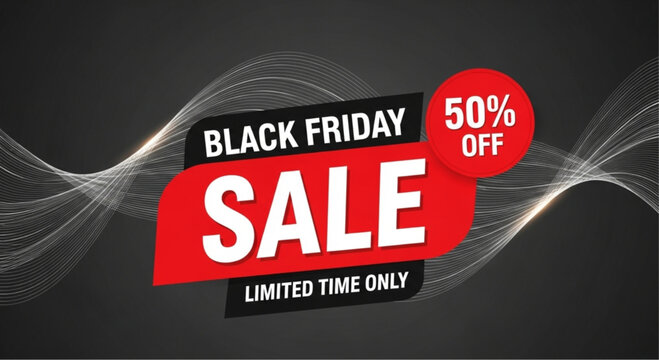Capture the essence of Black Friday with this bold sale banner, featuring striking design elements and a clear message of limited-time savings. vector illustration