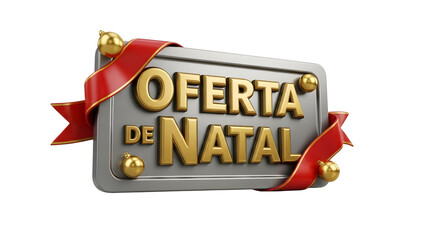 A christmas offer sign with gold lettering and a red ribbon on a gray background