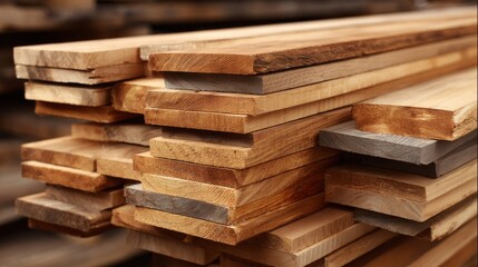 Fototapeta premium Stunning photo of wood flooring planks stacked in a workshop ready for installation.