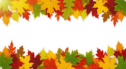 Fototapeta premium Colorful autumn leaves border on white fall maple