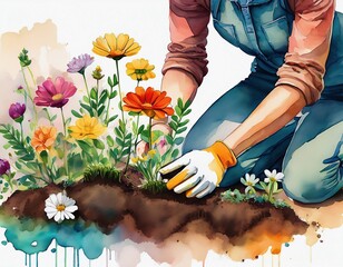 Gardener Planting Flowers Spring