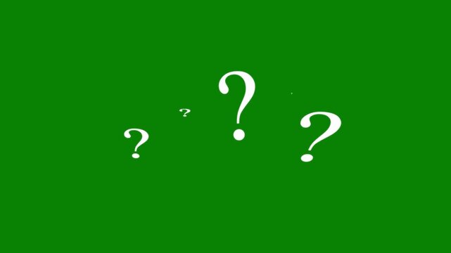 Animated white question mark icon on green screen background. question mark floating, moving question marks questioning for motion graphic effects. question mark confused dizzy. 4K video alpha looping
