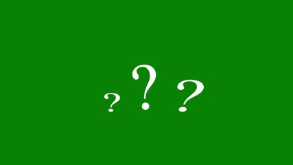 Animated white question mark icon on green screen background. question mark floating, moving question marks questioning for motion graphic effects. question mark confused dizzy. 4K video alpha looping