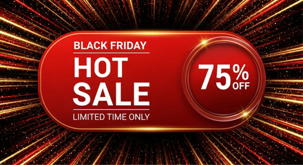 Black Friday sale banner, an eye-catching design features a vibrant red banner. With elegant font, the banner boldly advertises HOT SALE with a significant 75% OFF discount. vector illustration