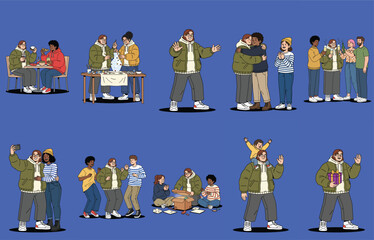 Collection of various illustrations depicting young people engaging in social activities, hobbies, and friendship moments.
