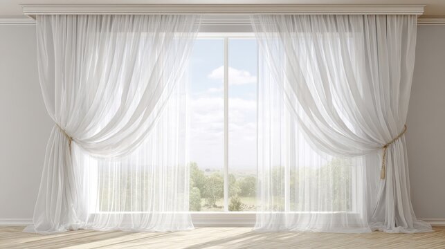 Stunning photo of soft white sheer curtains draped elegantly across a large window.