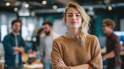 Confident Businesswoman Leading Team Meeting in Modern Open-Plan Office