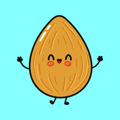 Happy almond nut character smiling and waving hello