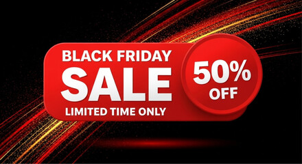 A dynamic promotional graphic highlighting an exclusive Black Friday sale with a bold 50% discount offer, designed to generate excitement and boost sales. vector illustration