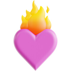 3D Rendered Heart with Flames